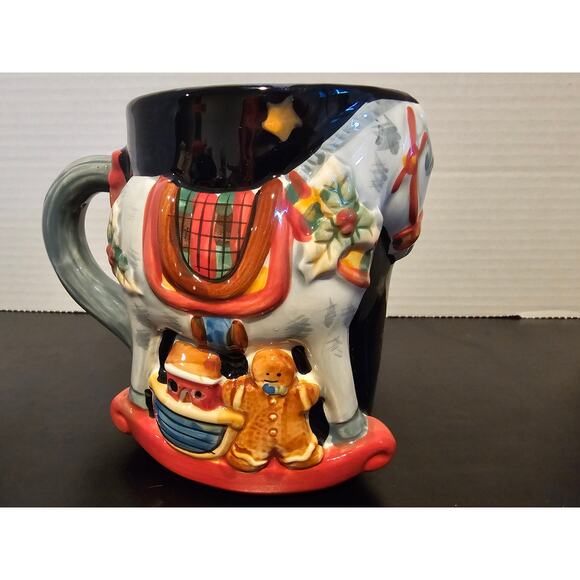 Tis the Season Christmas Holiday Rocking Horse Oversize Mug Susan Winget - Picture 3 of 11